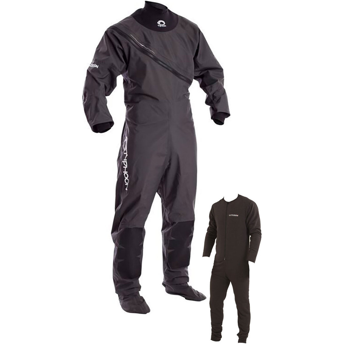 2026 Typhoon Ezeedon 3 Drysuit Front Zip + Fabric Socks & Underfleece Grey 100158