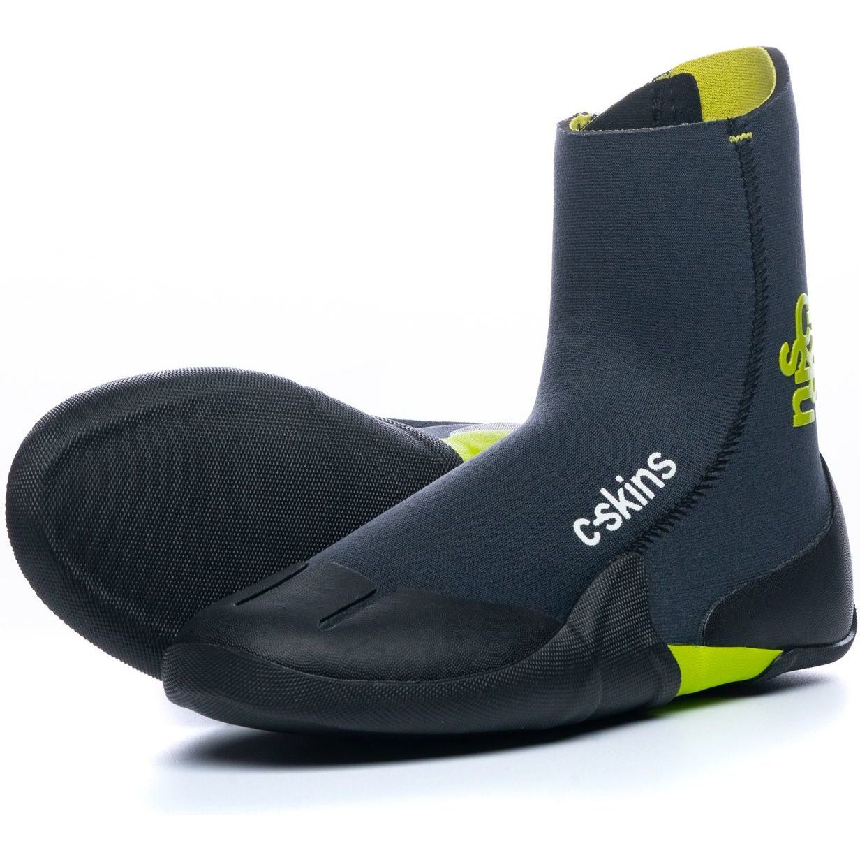 2026 C-Skins Junior Legend 3.5mm Zipped Round Toe Wetsuit Boots C-BOLEJZ - Graphite / Flash Green / Black