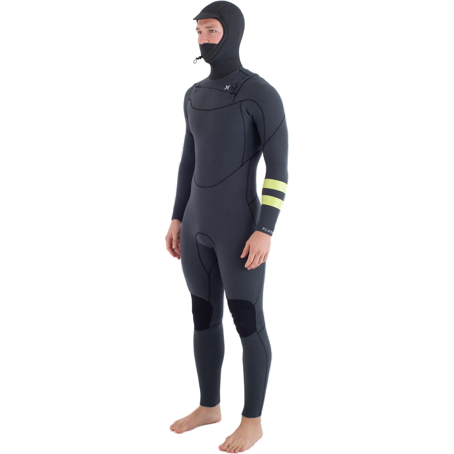 2025 Hurley Mens Plus 5/3mm Hooded Chest Zip Wetsuit MFS0012543 - Black / Lemon