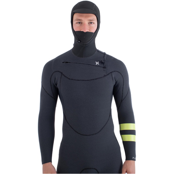 2025 Hurley Mens Plus 5/3mm Hooded Chest Zip Wetsuit MFS0012543 - Black / Lemon