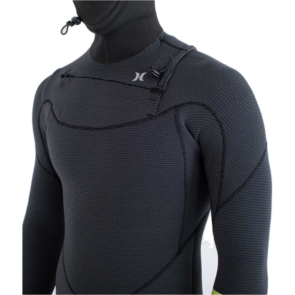 2025 Hurley Mens Plus 5/3mm Hooded Chest Zip Wetsuit MFS0012543 - Black / Lemon