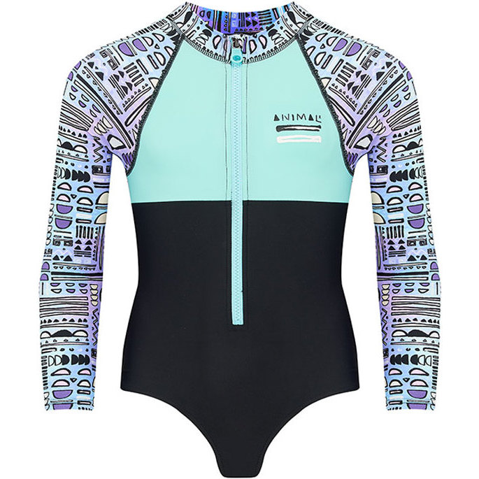 Animal Junior Girls Parla Long Sleeve Rash Onesie Black CL8SN818