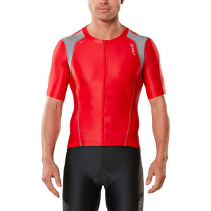 2XU Compression Sleeved Tri Top FLAME SCARLET / FROST GREY MT4439A