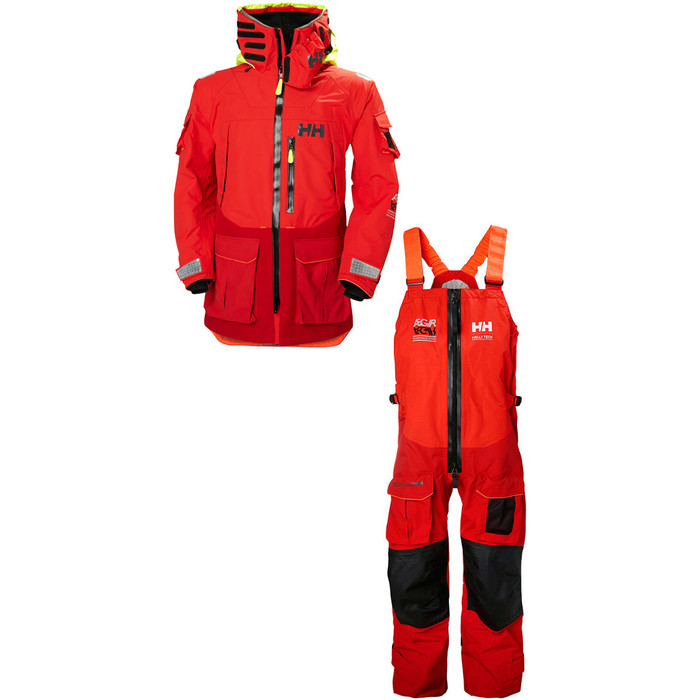 2019 Helly Hansen Aegir Ocean Jacket 30335 & Trouser 36269 Combi Set Alert Red