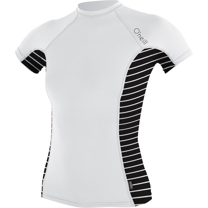 O'Neill Womens Side Print Short Sleeve Crew Rash Vest WHITE / COASTAL 4905S