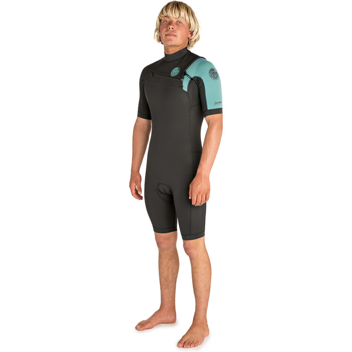 2019 Rip Curl Mens Aggrolite 2mm Chest Zip Spring Shorty Wetsuit Teal WSP6GM