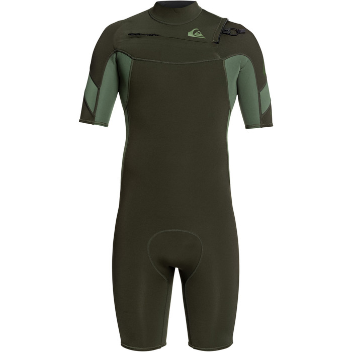 2021 Quiksilver Mens Syncro 2mm Chest Zip Shorty Wetsuit EQYW503014 - Ivy / Olive