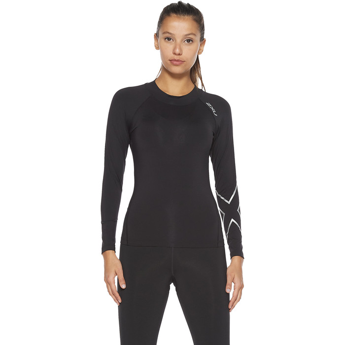 2022 2XU Long Sleeve Top WA6405a - Black / Silver | Wetsuit Outlet