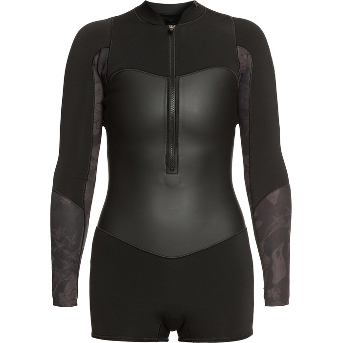 2021 Roxy Womens Satin 1.5mm Long Sleeve Spring Shorty Wetsuit ERJW403020 - Black