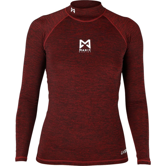 2023 Magic Marine Womens Cube Long Sleeve Rash Vest MM081011 - Red Melee