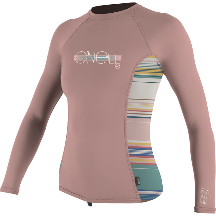 2022 O'Neill Girls Premium Skins Long Sleeve Rash Guard 4176 - Peony / Baja Stripe