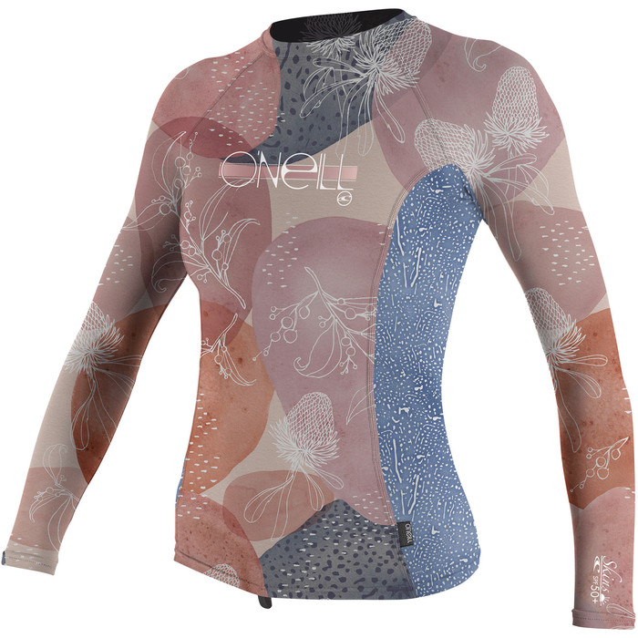 2022 O'Neill Girls Premium Skins Long Sleeve Rash Vest 4176 - Desert Bloom / Drift Blue