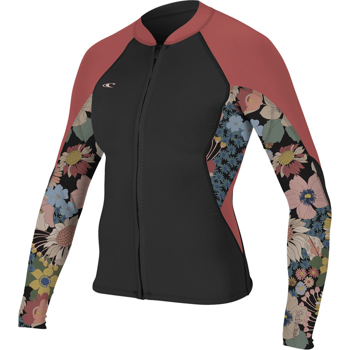2022 O'Neill Womens Bahia 1/0.5mm Zipped Wetsuit Jacket 4933 - Black / Twiggy / Tea Rose