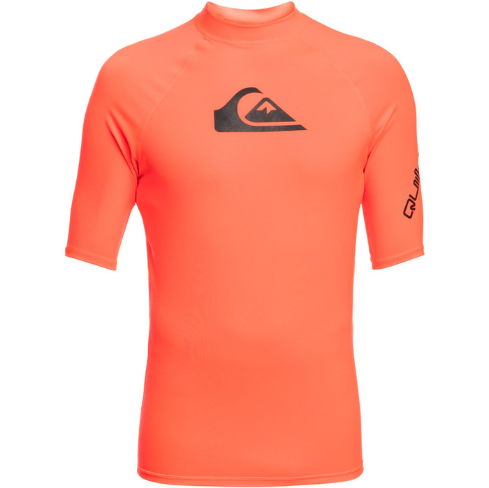 2023 Quiksilver Mens All Time Short Sleeve Rash Vest EQYWR03358 - Fiery Coral