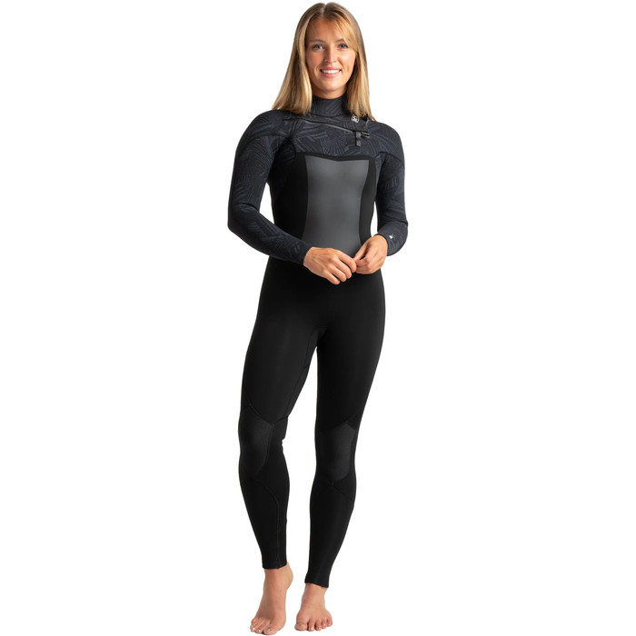 2024 C-Skins Womens ReWired 4/3mm Chest Zip Wetsuit C-RW43WCZ - Anthracite / Black X / Saffron