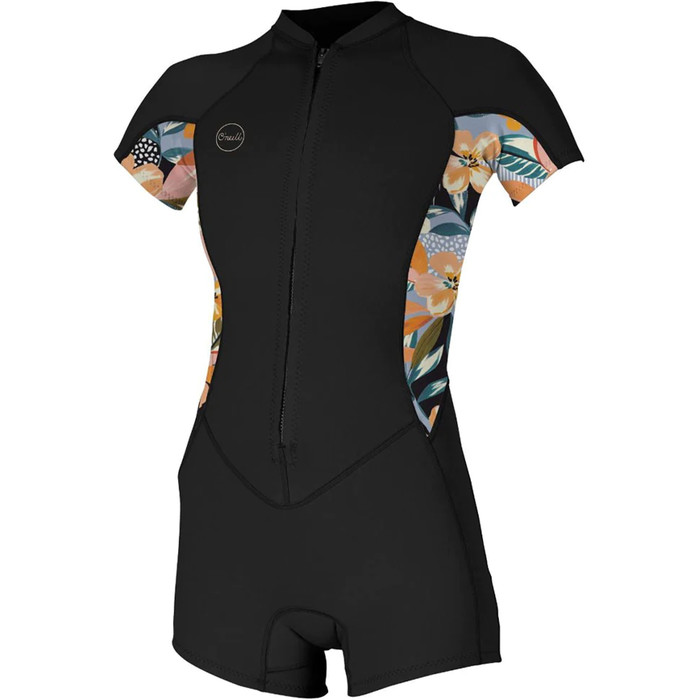 2024 O'Neill Womens Bahia 2/1mm Front Zip Shorty Wetsuit 5293 - Black / Demiflor
