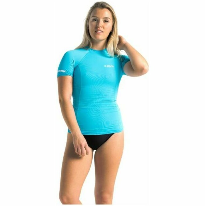 2024 C-Skins Womens UV Skins Basics Short Sleeve Rash Vest C-LYSSWC - Ocean Blue / White