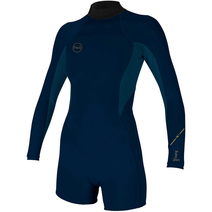 2020 O'Neill Womens Bahia 2/1mm Back Zip Long Sleeve Shorty Wetsuit 5291 - Abyss / French Navy
