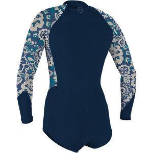 2024 O'Neill Womens Bahia 2/1mm Long Sleeve Front Zip Shorty Wetsuit 5363 - French Navy / Crisflor