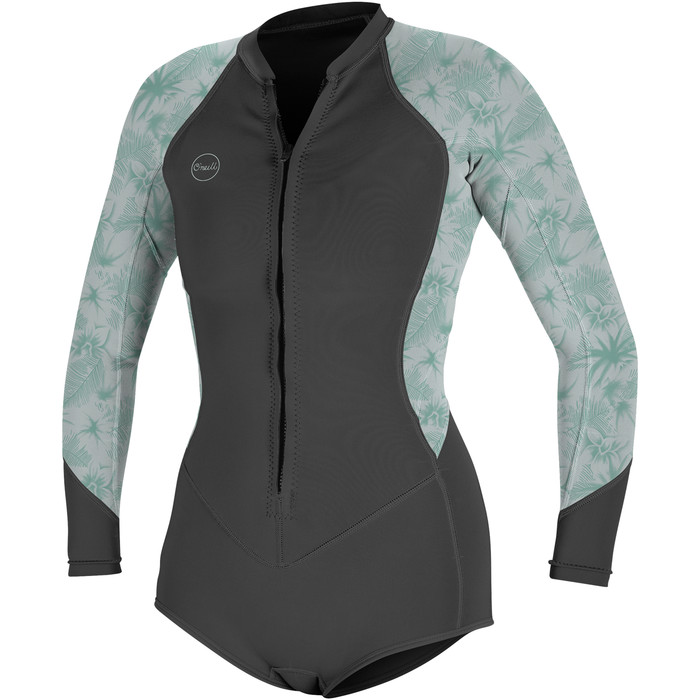2024 O'Neill Womens Bahia 2/1mm Long Sleeve Front Zip Shorty Wetsuit 5363 - Graphite / Mirage Tropical