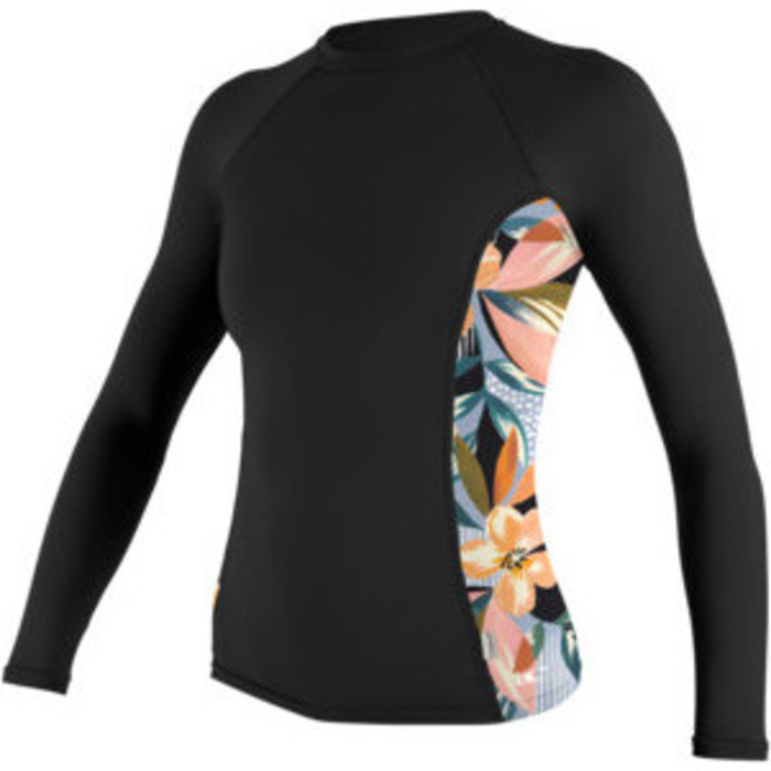 2024 O'Neill Womens Side Print Long Sleeve Rash Vest 5406S - Black / Demiflor
