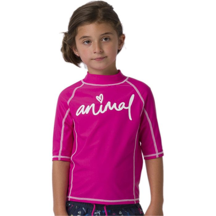 2020 Animal Junior Girls Molli Short Sleeved Rash Vest CL0SS812 - Raspberry Rose Pink
