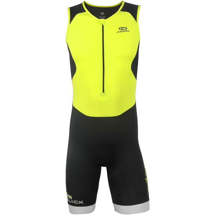 2019 Aropec Mens Tri-Slick Lycra Triathlon Suit Black Yellow SS3TS115M