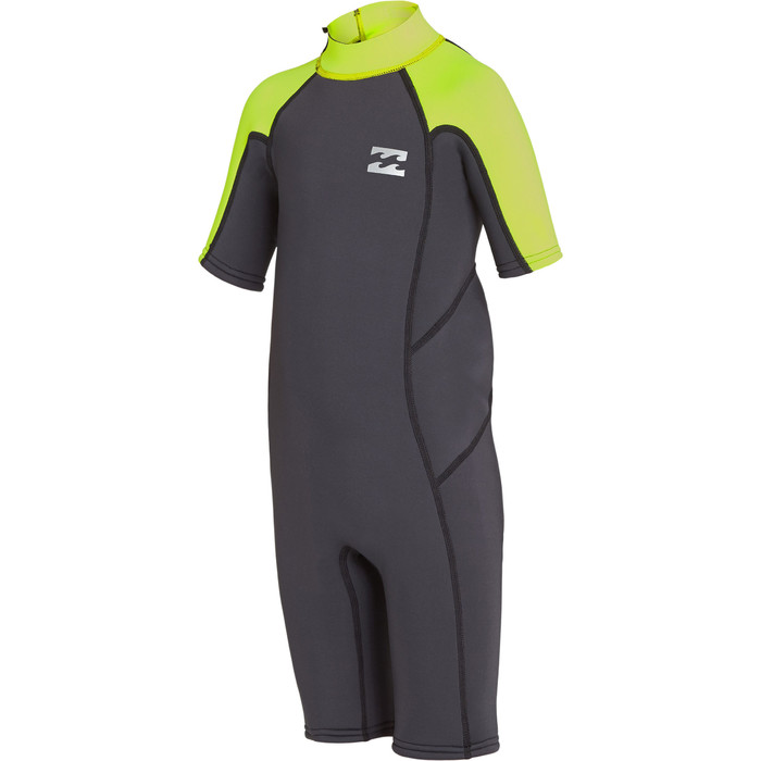 2019 Billabong Toddler Boys Absolute 2mm Back Zip Shorty Wetsuit Neon Yellow N42T01