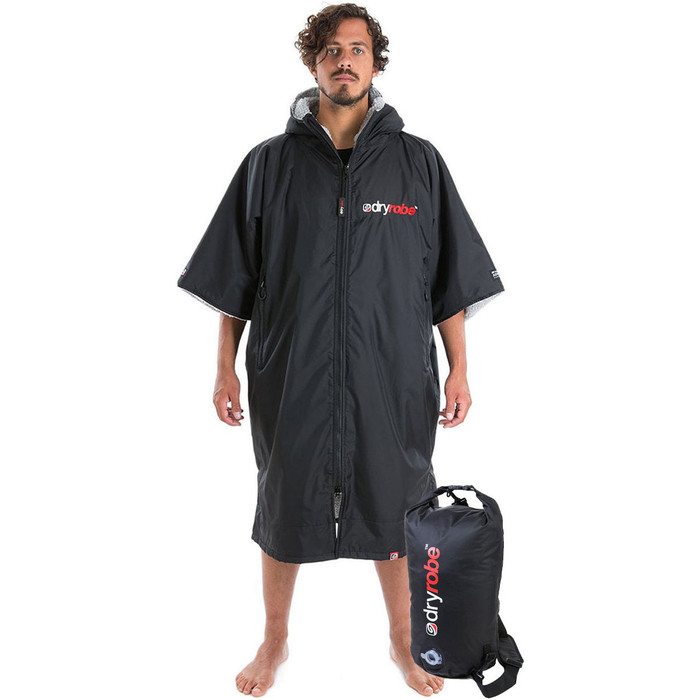 2022 Dryrobe Advance Short Sleeve Premium Changing Robe & Compression Travel Bag Package - Black / Grey