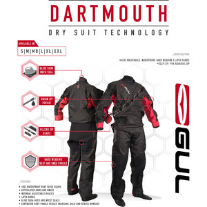 2021 Gul Mens Dartmouth Eclip Zip Drysuit Inc Underfleece GM0378-B5 - Black / Red