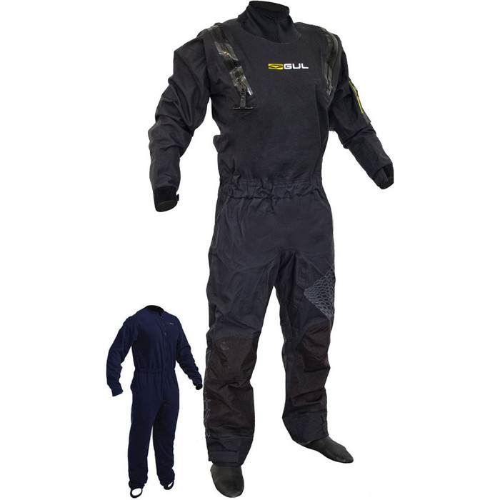 2019 Gul Mens Code Zero Stretch U-Zip Drysuit + Underfleece GM0368-B5 - Black
