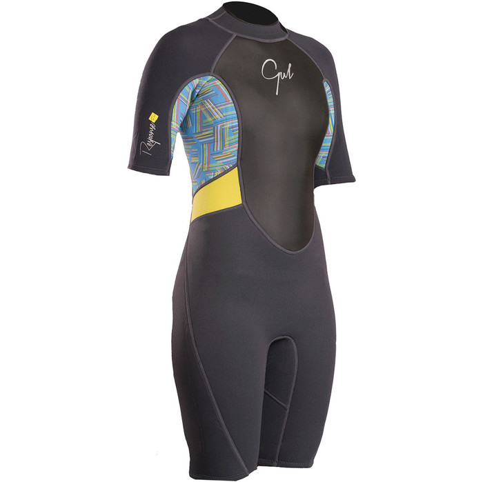 2019 Gul Womens Response 3/2mm Back Zip Shorty Wetsuit Graphite / Teal RE3318-B4