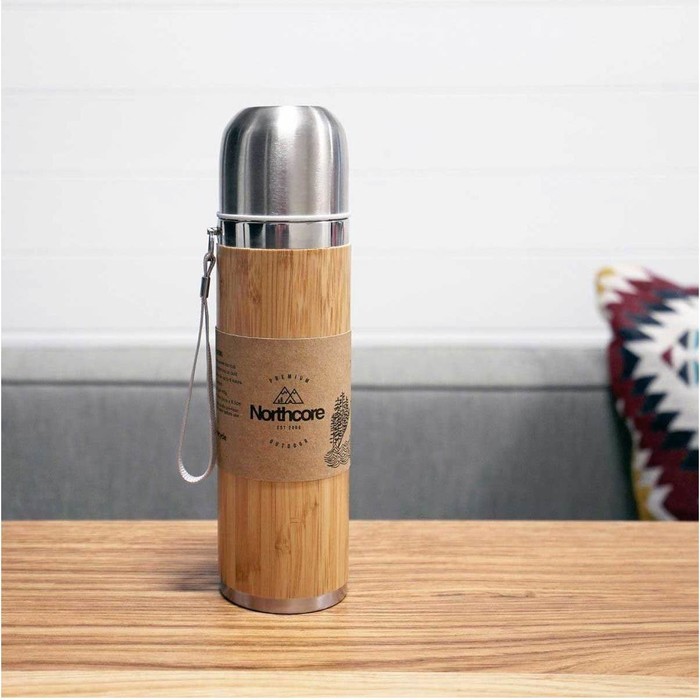 2024 Northcore Bamboo & Stainless Steel Flask With Mug 360ml NOCO97B
