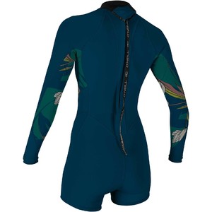 2021 O'Neill Womens Bahia 2/1mm Back Zip Long Sleeve Shorty Wetsuit 5291 - French Navy / Bridget