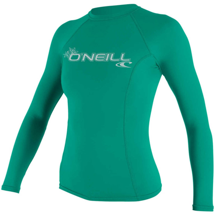 O'Neill Womens Basic Skins Long Sleeve Crew Rash Vest SEAGLASS 3549