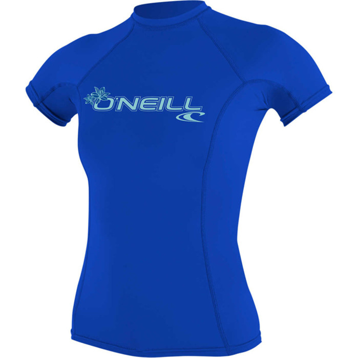 O'Neill Womens Basic Skins Short Sleeve Crew Rash Vest TAHITIAN BLUE 3548