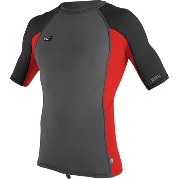 O'Neill Premium Skins Short Sleeve Rash Vest GRAPHITE / RED 4169B