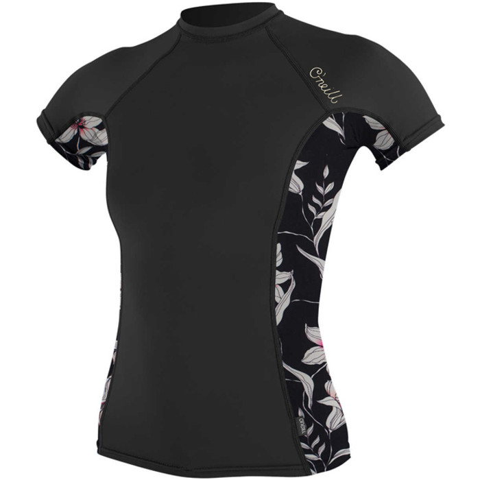 O'Neill Womens Side Print Short Sleeve Rash Vest BLACK 5058S