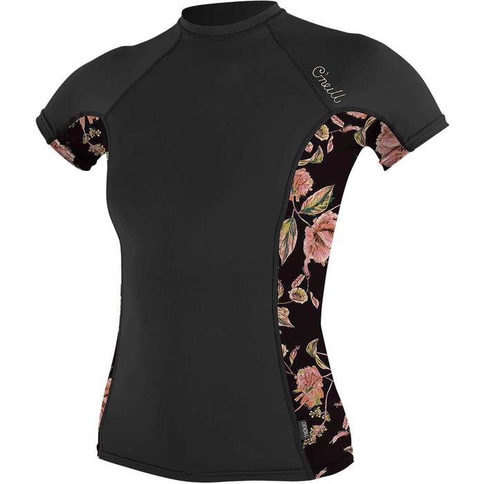 2021 O'Neill Womens Side Print Short Sleeve Rash Vest 5405S - Black / Flo