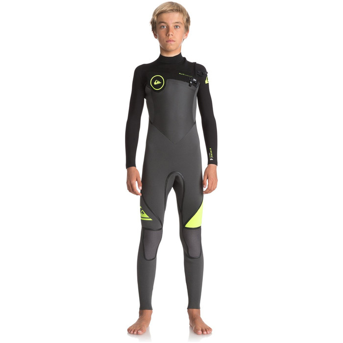 Quiksilver Boys Syncro+ 4/3mm Chest Zip Wetsuit JET BLACK / SAFETY YELLOW EQBW103029