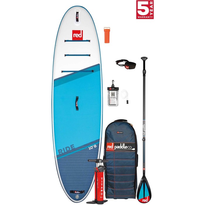 2021 Red Paddle Co Ride 10'8 Stand Up Paddle Board, Bag, Pump, Paddle & Leash - Carbon / Nylon Package