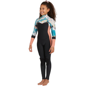 2021 Roxy Girls Syncro 3/2mm Chest Zip GBS Wetsuit ERGW103045 - Black / Pale Coral / Butter