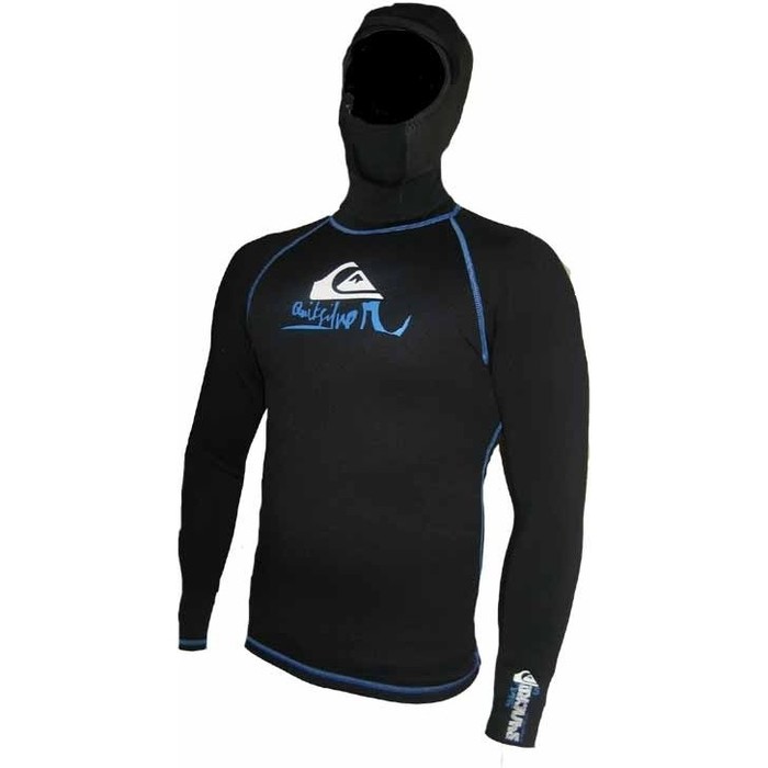 Quiksilver Syncro 0.5mm Hooded LS Neoprene Top Black / Blue Stitch SY84AS