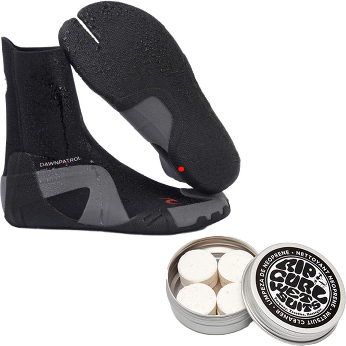 2023 Rip Curl Dawn Patrol 3mm Split Toe Wetsuit Boots & Piss Off Wetsuit Cleaner Tabs Bundle WBOPO - Black