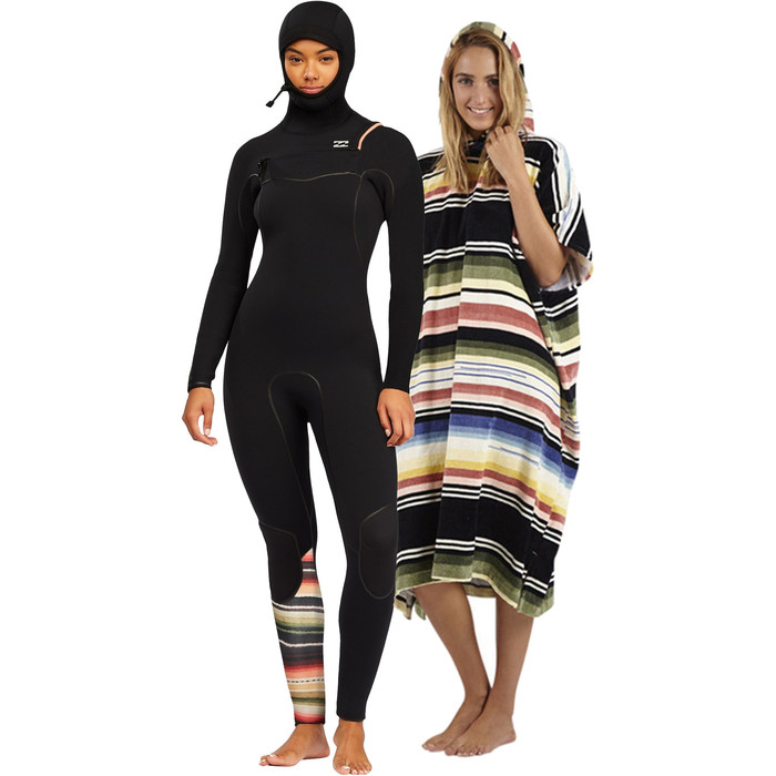 2021 Billabong Womens Furnace Comp 5/4mm Hooded Chest Zip GBS Wetsuit & Salty Hooded Towel - Serape