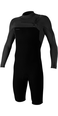 2026 ONeill Mens Hyperfreak 2mm Long Sleeve Chest Zip Shorty Wetsuit 5496 - Black