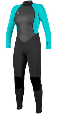 2025 ONeill Womens Reactor II 3/2mm Back Zip Wetsuit 5042 - Black / Aqua