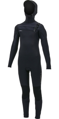 2025 ONeill Youth Hyperfreak+ 5/4mm Chest Zip Hooded Wetsuit 5352 - Black