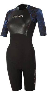 2025 Zone3 Womens Tropical Palm Back Zip Shorty Swimskin SS21WWTC101 - Black / Blue