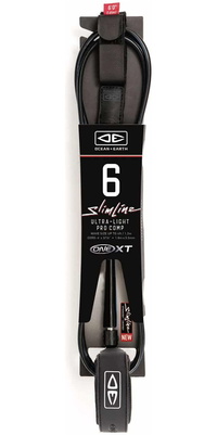 2026 Ocean and Earth Premium One-XT 6FT Slimline Lightweight Comp Surf Leash OESLSC60XT - Black